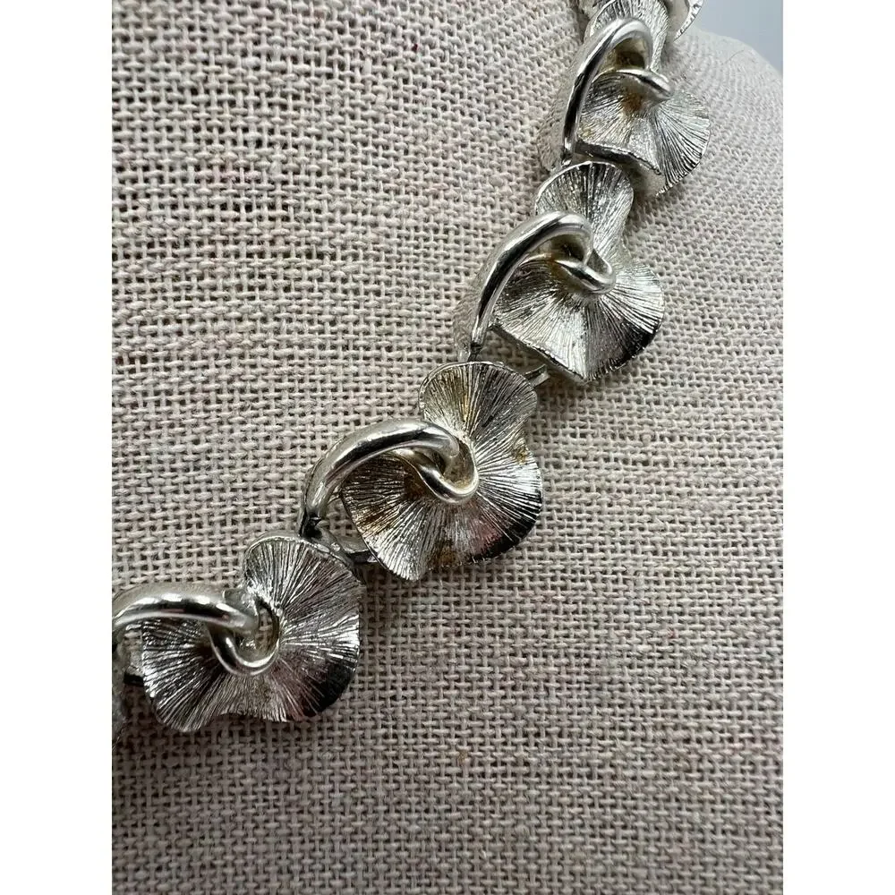 Vintage‎ Lisner Silver Tone Necklace Textured Link Choker Adjustable 13-16